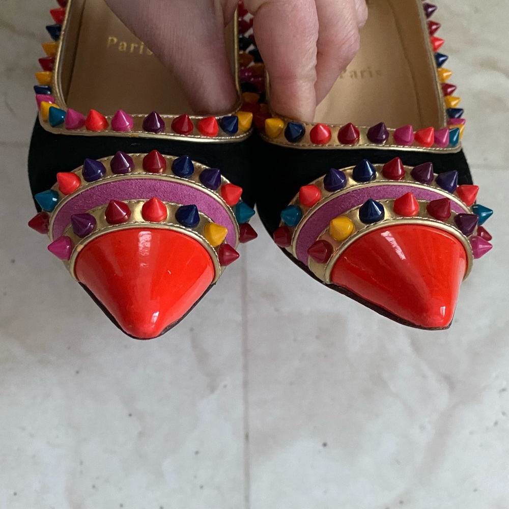Christian Louboutin Multicolor Suede Leather Malabar Hill Spiked Pumps Heels 9 - Picture 9 of 13